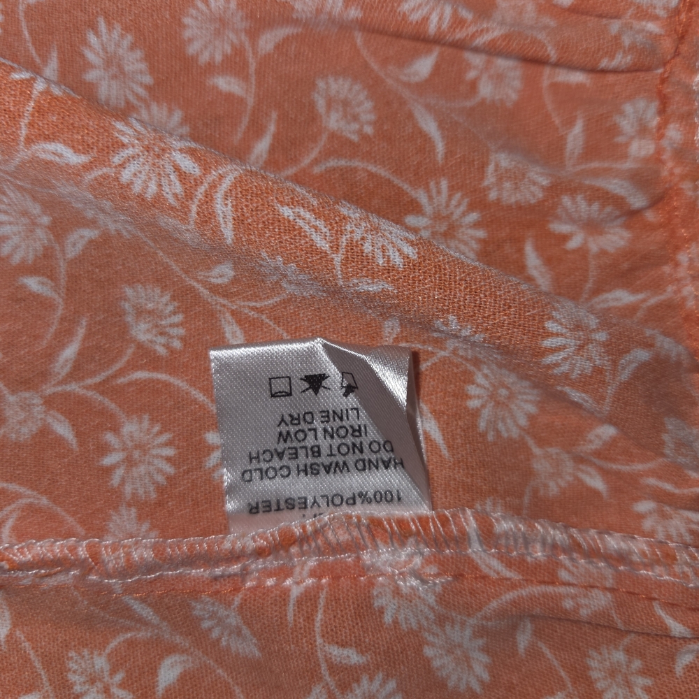 Ces Femme Orange Floral Babydoll Dress Tiered Button Front Side Pockets Size M - Picture 8 of 10